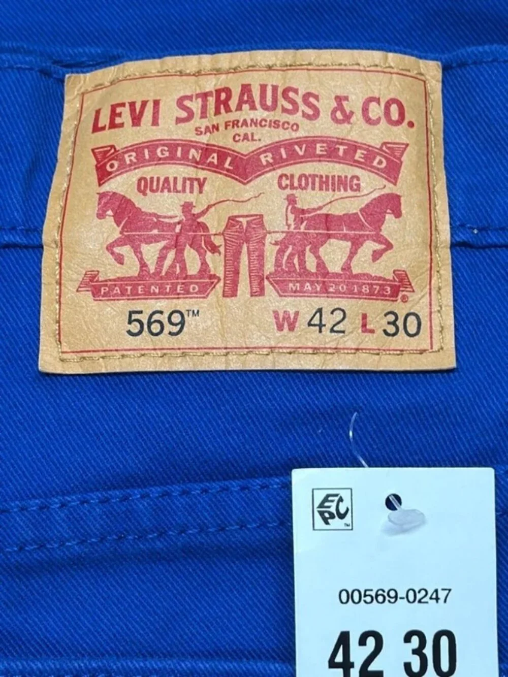 NWT $59.50 Levi's 569 Loose Straight Fit Stretch Men's Jeans 42X30 Bold Blue